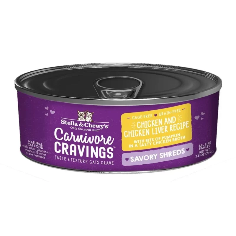 STELLA & CHEWY'S SAVORY SHREDS CHICKEN & CHICKEN LIVER WET FOOD FOR CATS (24 pack)