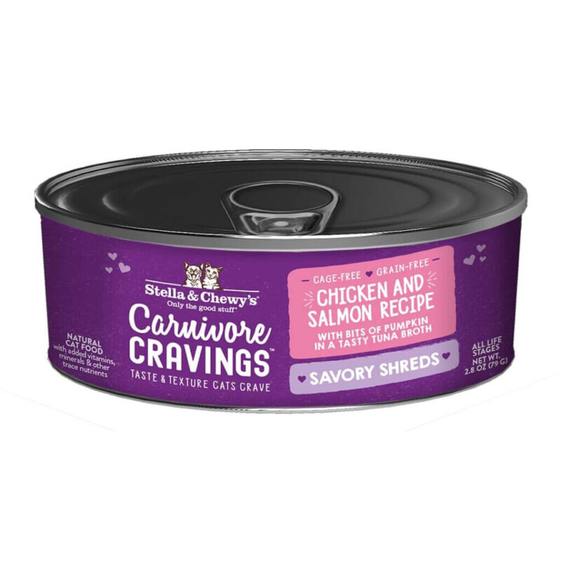 STELLA & CHEWY'S SAVORY SHREDS CHICKEN & SALMON WET FOOD FOR CATS (24 Pack)