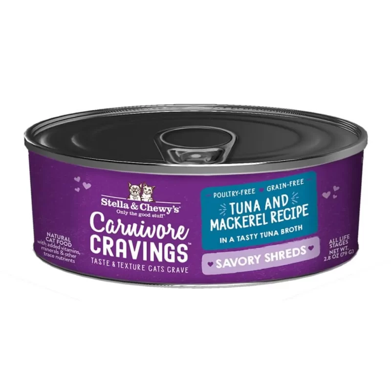 STELLA & CHEWY'S SAVORY SHREDS TUNA & MACKEREL WET FOOD FOR CATS (24 pack)