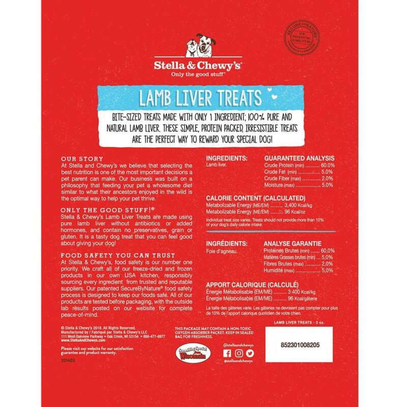 STELLA & CHEWY'S LAMB LIVER TREATS FREEZE DRIED RAW 3.0 oz