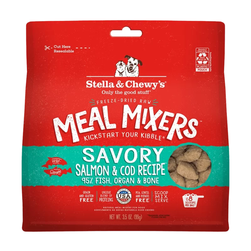 STELLA & CHEWY'S FREEZE DRIED RAW SAVORY SALMON & COD MEAL MIXERS GRAIN FREE DOG FOOD 3.5 oz
