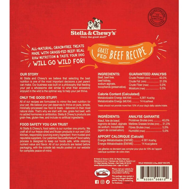 STELLA & CHEWY'S WILD WEENIES GRASS-FED BEEF RECIPE FREEZE DRIED RAW DOG TREATS 3.25 oz