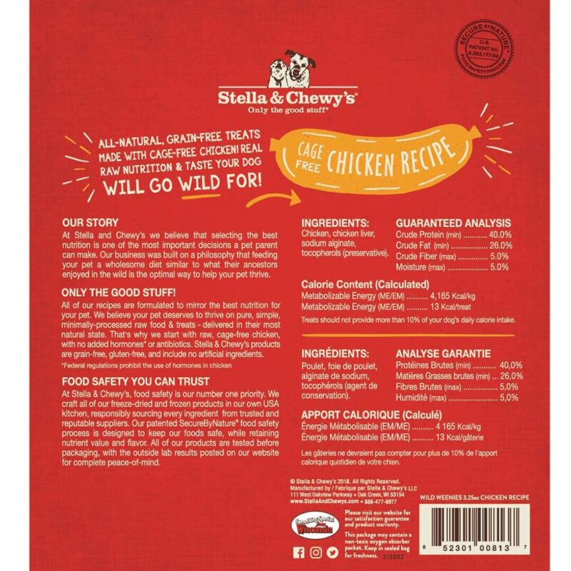 STELLA & CHEWY'S WILD WEENIES CAGE FREE CHICKEN RECIPE FREEZE DRIED RAW DOG TREATS 3.25 oz